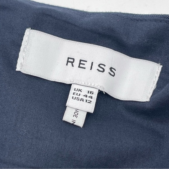 REISS Kay Tie Detail Navy Linen MIDI Dress Size 12 Quiet Luxury Preppy Wedding - Picture 11 of 16